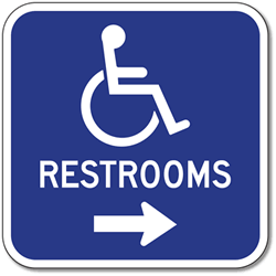 Outdoor Rated Aluminum Accessible Restrooms Sign - Right Arrow - 12x12 - Reflective Rust-Free Heavy Gauge (.063) Aluminum Restroom Signs