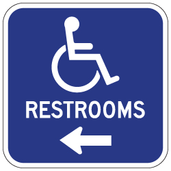 Outdoor Rated Aluminum Accessible Restrooms Sign - Left Arrow - 12x12 - Reflective Rust-Free Heavy Gauge (.063) Aluminum Restroom Signs