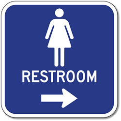 Aluminum Womens Restrooms Sign with Right Arrow - 12x12