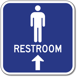 Outdoor Rated Aluminum Mens Restrooms Sign - Ahead Arrow - 12x12 - Reflective Rust-Free Heavy Gauge (.063) Aluminum Restroom Signs