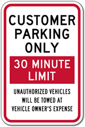 Customer Parking Only Sign - Choose Your Own Time Limit - 12x18