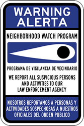 Bilingual English-Spanish Neighborhood Crime Watch Eye Signs- 12x18 - Reflective Rust-Free Heavy Gauge Aluminum Neighborhood Watch Signs