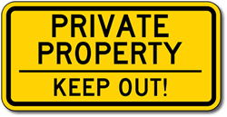 Private Property Keep Out Sign - 12x6 - Choose your colors and second message: Keep Out, No Trespassing, or No Soliciting. Constructed of durable rust-free aluminum this Keep Out sign is also Reflective and rated for 7-plus years of no-fade outdoor service