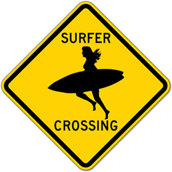Surfer Girl Road Crossing Warning Sign - 12x12 or 18x18 sizes