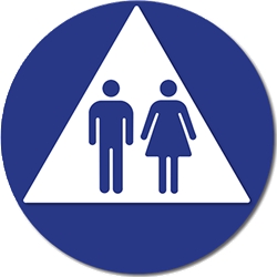 ADA Compliant and Title 24 Compliant Unisex Restroom Door Sign with Male and Female Symbols on White Triangle - 12x12