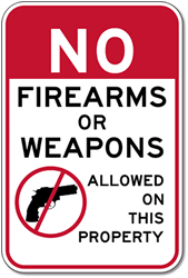 ALUMINUM 5" X 12" NO WEAPONS SIGN BUSINESS SIGNS FACILITY SIGNS- POLICY 