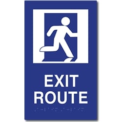 ADA Compliant Running Man Symbol Exit Route Sign with Tactile Text and Grade 2 Braille - 6x10