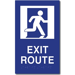 ADA Compliant Running Man Symbol Exit Route Sign with Tactile Text and Grade 2 Braille - 6x10