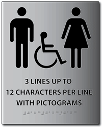 Custom ADA Signs - 3 Lines of Text with Pictograms and Braille - Brushed Aluminum