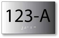Custom ADA Brushed Aluminum Room Number Signs with Tactile Text and Grade 2 Braille - Up to 5 letters or numbers or spaces