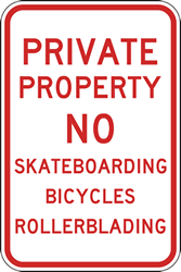 Private Property No Skateboarding Bicycles Rollerblading Sign - 12x18 - Reflective Rust-Free Heavy Gauge Aluminum No Skateboarding Signs