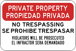 English-Spanish Private Property No Trespassing Violators Will Be Prosecuted Sign - 18x12