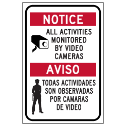 Bilingual Notice All Activities Monitored By Video Camera Window Decal or Label - 6x8. (Package of 3)