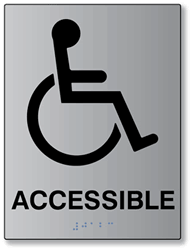 ADA International Symbol of Accessibility (ISA) Sign with Tactile Symbol and Tactile Text for the word Accessible and Grade 2 Braille - 6x6 - Brushed aluminum ADA signs offer an attractive alternative to plastic ADA signs