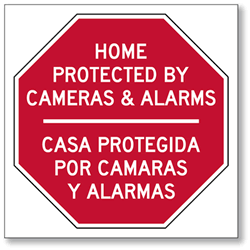 Window Decal or Label -Bilingual Home / Business / Property Protected With Cameras And Alarms (Package of 3)