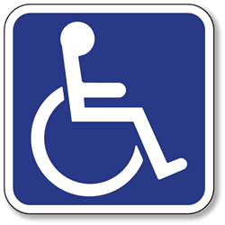 ISA- International Symbol of Accessibility Sign - 6x6 - Durable Baked Enamel .050 gauge Aluminum Symbol of Accessibility sign with holes at right and left sides centered for easy mounting