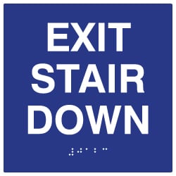 ADA Exit Stair Down Sign with Tactile Text and Grade 2 Braille - 6x6