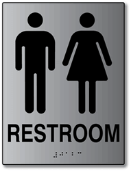 ADA Unisex Restroom Wall Sign with Tactile Text and Grade 2 Braille- 6x8 - Brushed aluminum is an attractive alternative to plastic ADA signs