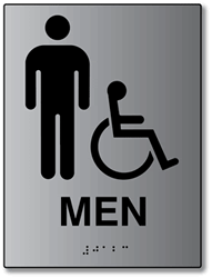 ADA Mens Restroom Wall Sign with Male and Wheelchair Pictograms - 6x8 - Brushed Aluminum