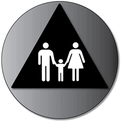 ADA Family Unisex Restroom Door Sign with Pictograms - 12x12- Brushed Aluminum