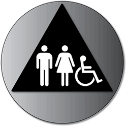 ADA Unisex Restroom Door Sign with Male, Female and Wheelchair Symbols - 12x12 - Brushed Aluminum