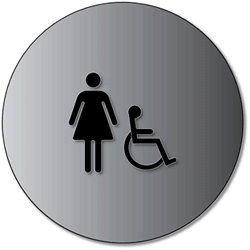 ADA Womens Restroom Door Sign with Female and Wheelchair Symbols - 12x12 - Brushed aluminum is an attractive alternative to plastic ADA signs