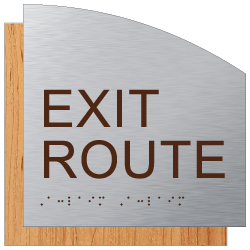 ADA Exit Route Sign - Brushed Aluminum and Wood Laminates with Tactile Text and Braille