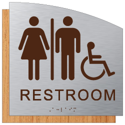 ADA Unisex Wheelchair Accessible Restroom Wall Sign - Designer Brushed Aluminum and Wood Laminates with Tactile Text & Braille