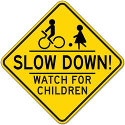 Slow down children playing sign 