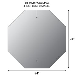 24x24 STOP sign shape .080 gauge aluminum blanks with 3/8-inch holes at top and bottom center at 3.0-inches from edge. Holes align with standard 1-inch center-to-center U-Channel Sign Posts