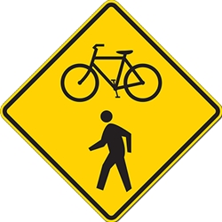 Bicycle And Pedestrian On Road Warning Signs - 24x24 - W11-15 MUTCD Official Reflective Rust-Free Heavy Gauge Aluminum Bicycle And Pedestrian On Road Warning Signs