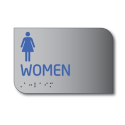 Designer ADA Womens Restroom Wall Sign with Female Pictograms and Tactile Text and Grade 2 Braille- 6x4 - Brushed aluminum is an attractive alternative to plastic ADA signs