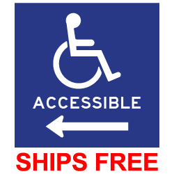 Window Decal - International Symbol of Accessibility (ISA) and text ACCESSIBLE with Left Arrow - 6x6