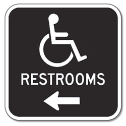 Outdoor Rated Aluminum Accessible Restrooms Sign - Left Arrow - 12x12 - Reflective Rust-Free Heavy Gauge (.063) Aluminum Restroom Signs