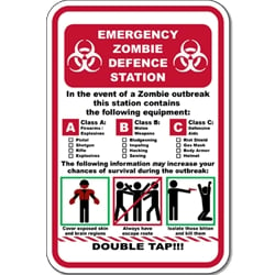 Zombie Preparedness Novelty Signs for Sale