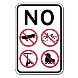 No Skateboarding Bicycle Riding Roller Blading Roller Skating Scooter Riding Sign - 12x18 - Reflective heavy-gauge rust-free No Skateboarding Signs