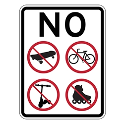 No Skateboarding Bicycle Riding Roller Blading Roller Skating Scooter Riding Sign-18x24- Made with Reflective Rust-Free Heavy Gauge Aluminum available at STOPSignsAndMore