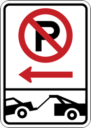 No Parking Signs with No Parking Symbol and Tow-Away Symbol - Left Arrow - 12x18