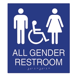 ADA Compliant Wheelchair Accessible All Gender Restroom Wall Signs with Tactile Text and Grade 2 Braille - 8x9