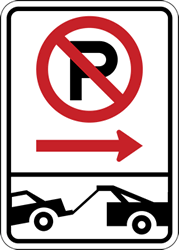 No Parking Signs with No Parking Symbol and Tow-Away Symbol - Right Arrow - 12x18