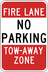 No Parking Fire Lane Tow Away Signs - 12x18