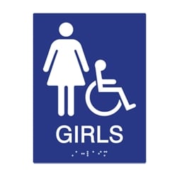 ADA Compliant Girls Restroom Wall Signs for Schools with Tactile Text and Symbols, and Grade 2 Braille - 6x8