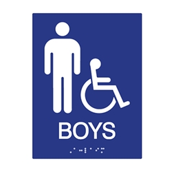 ADA Compliant Boys Restroom Wall Signs for Schools with Tactile Text and Symbols, and Grade 2 Braille - 6x8