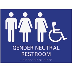 ADA Compliant Wheelchair Accessible Gender Neutral Wall Sign, Restroom Wall Signs with Tactile Text and Grade 2 Braille - 12x9