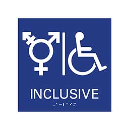 ADA compliant Gender Inclusive Symbol Restroom Wall Sign with Pictogram and Grade 2 Braille