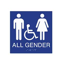 ADA compliant All Gender Symbol Restroom Wall Sign with Pictograms/ Wheelchair and Grade 2 Braille