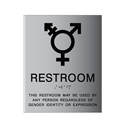ADA Gender Neutral Symbol Restroom Wall Sign Brushed Aluminum - from StopSignsandMore. Our ADA signs meet sign regulations and will pass compliance inspections.