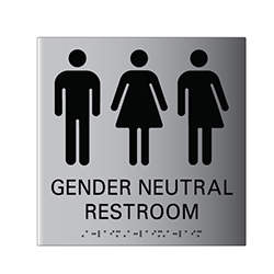 ADA Compliant Gender Neutral Restroom Wall Sign with Tactile Text and Grade 2 Braille - 8x9 - Brushed Aluminum