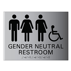 ADA Compliant Wheelchair Accessible Gender Neutral Wall Sign, Restroom Wall Signs with Tactile Text and Grade 2 Braille - 12x9