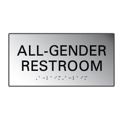 Brushed Aluminum All Gender Restroom Wall Signs with Tactile Text and Grade 2 Braille - 8x4